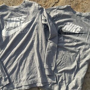 Two (2) grey LS NIKE soccer tshirts sz L. Nike bundle